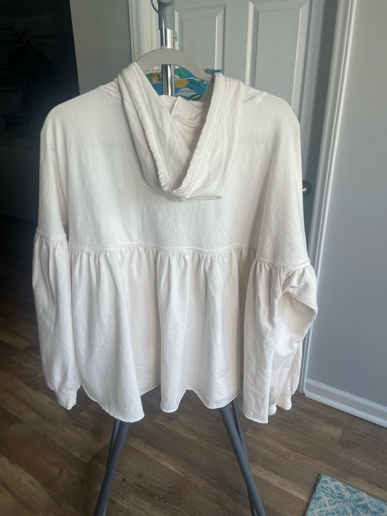 aerie Off-White Hooded Peplum Pullover - Picture 2 of 6